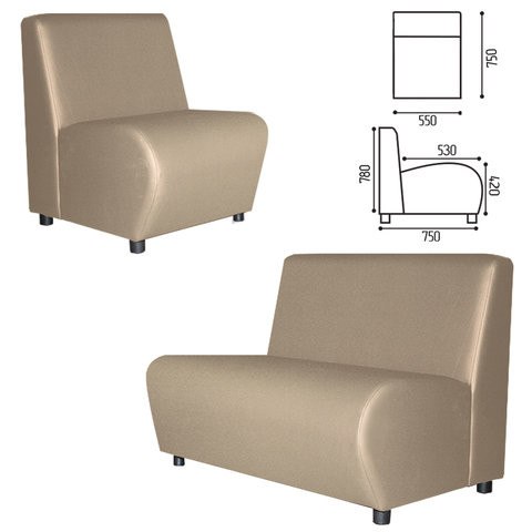 Кресло мягкое "Клауд", "V-600", 550х750х780 мм, без подлокотников, экокожа, бежевое по низкой цене оптом 