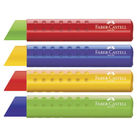 Ластик большой FABER-CASTELL "Tri", 83х12,6х12,3 мм, цвет ассорти, треугольный, пластиковый держатель ассорти, 182334 по низкой цене оптом 