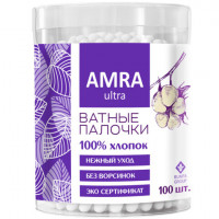Ватные палочки 100 шт., AMRA, пластиковый стакан, ш/к 82480, П00055403
