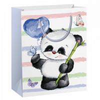 Пакет подарочный 26,5x12,7x33см ЗОЛОТАЯ СКАЗКА "Lovely Panda", глиттер, белый с голубым, 608241