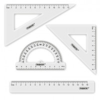 Набор чертежный ПИФАГОР (линейка 16 см, 2 треугольника, транспортир), прозрачный, европодвес, 210850