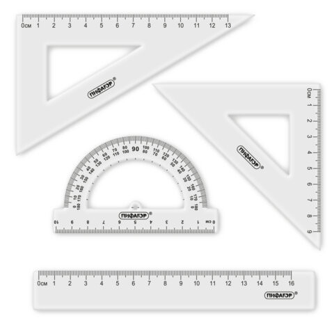 Набор чертежный ПИФАГОР (линейка 16 см, 2 треугольника, транспортир), прозрачный, европодвес, 210850 по низкой цене оптом 
