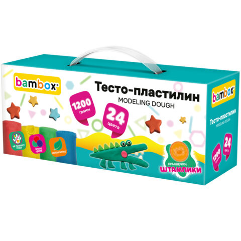 Тесто-пластилин для лепки СУПЕР ПЛАСТИЧНОЕ, 24 цвета, 1200 г, крышки-штампики, BAMBOX (БАМБОКС), 107249 по низкой цене оптом Тесто-пластилин для лепки СУПЕР ПЛАСТИЧНОЕ, 24 цвета, 1200 г, крышки-штампики, BAMBOX (БАМБОКС), 107249 по низкой цене оптом