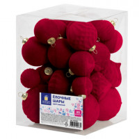 Шары елочные НАБОР 35 предметов, "Гранат", пластик, софт тач, винный, ЗОЛОТАЯ СКАЗКА, 592587