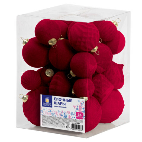 Шары елочные НАБОР 35 предметов, "Гранат", пластик, софт тач, винный, ЗОЛОТАЯ СКАЗКА, 592587 по низкой цене оптом 