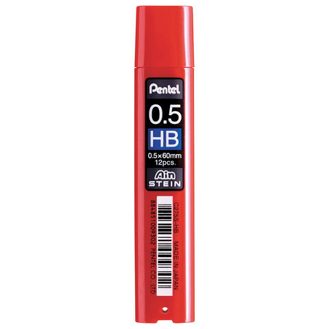 Грифели запасные 0,5 мм, HB, PENTEL (Япония), КОМПЛЕКТ 12 штук, "Ain Stein", C275S-HB по низкой цене оптом 