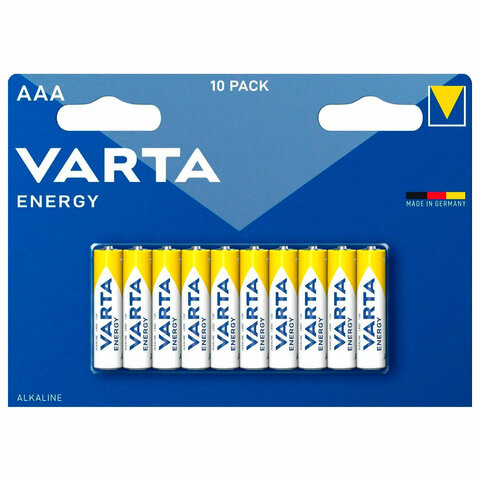 Батарейки алкалиновые "мизинчиковые" КОМПЛЕКТ 10 шт., VARTA ENERGY, ААА (LR03,15А), блистер, 4103229491 по низкой цене оптом 