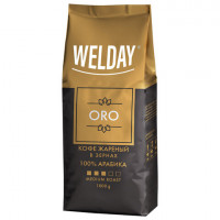 Кофе в зернах WELDAY "ORO", арабика 100%, 1000г, вакуумная упаковка, 622410