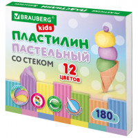 Пластилин классический пастельные цвета BRAUBERG KIDS, 12 цветов, 180 г, стек, 106681