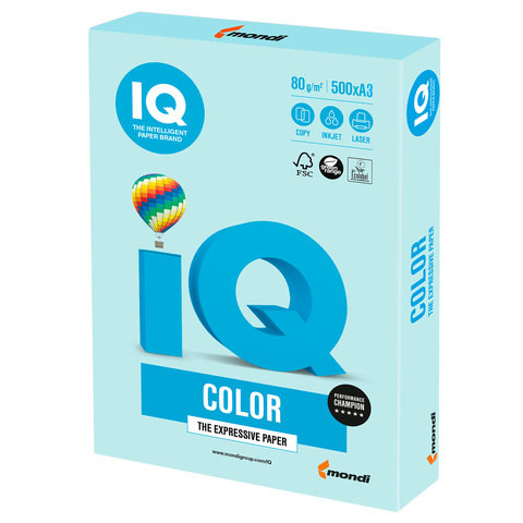 Бумага цветная IQ color БОЛЬШОЙ ФОРМАТ (297х420 мм), А3, 80 г/м2, 500 л., пастель, светло-голубая, BL29 по низкой цене оптом 