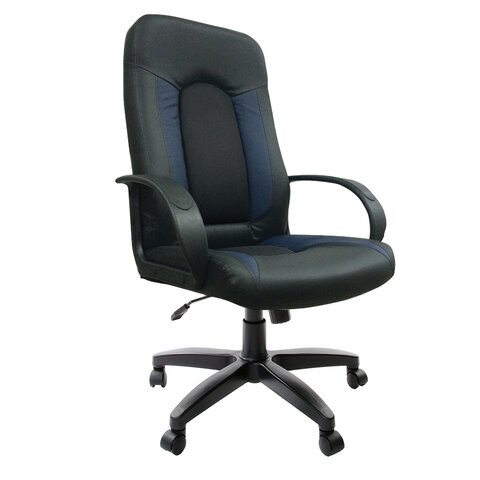 Кресло офисное BRABIX "Strike EX-525", экокожа черная/синяя, ткань серая, TW, 531378 по низкой цене оптом Краснодар, Москва, Уфа, Казань, Барнаул, Владивосток, Хабаровск, Сахалин, Красноярск, Екатеренбург, 