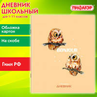 Дневник 1-11 класс 40л, на скобе, ПИФАГОР, обложка картон, Совушки, 106814