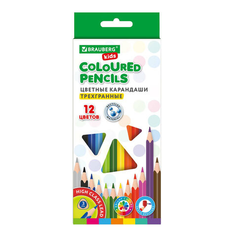 Карандаши цветные BRAUBERG KIDS, 12 цветов, трехгранный корпус, грифель мягкий 3 мм, 181943 по низкой цене оптом 