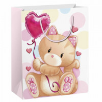 Пакет подарочный 26,5x12,7x33см ЗОЛОТАЯ СКАЗКА "Lovely Kitty", глиттер, белый с розовым, 608242