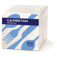 Салфетки бумажные 100 шт., 24х24 см, Ромашка, белые, ш/к 71432, 1436