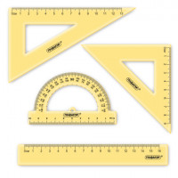 Набор чертежный ПИФАГОР (линейка 16 см, 2 треугольника, транспортир), неоновый, прозрачный, ассорти, 210851