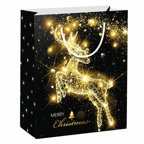 Пакет подарочный новогодний 26,5x12,7x33 см ЗОЛОТАЯ СКАЗКА "Midnight Deer", фольга, 608231 по низкой цене оптом 
