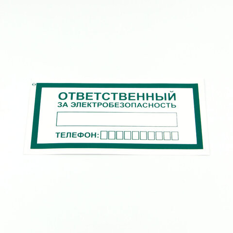 Знак "Ответственный за электробезопасность", КОМПЛЕКТ 10 штук, 100*200 мм, пленка, А31 по низкой цене оптом 