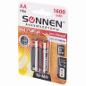 Батарейки аккумуляторные SONNEN, АА (HR06), Ni-Mh, 1600 mAh, 2 шт., в блистере, 454233 по низкой цене оптом 