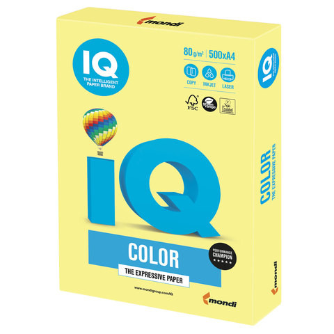Бумага цветная IQ color, А4, 80 г/м2, 500 л., умеренно-интенсив, лимонно-желтая, ZG34 по низкой цене оптом 