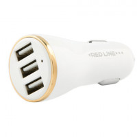 Зарядное устройство автомобильное RED LINE Lux Z3, 3 порта USB, выходной ток 3,4 А, белое, УТ000010361