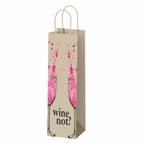 Крафт пакет бумажный Wine not? 15х8х39см с кручеными ручками, плотность 80 гр/м2, 115, 115809 по низкой цене оптом Краснодар, Москва, Уфа, Казань, Барнаул, Владивосток, Хабаровск, Сахалин, Красноярск, Екатеренбург, 