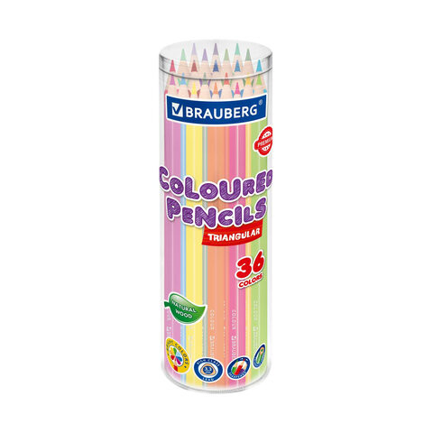 Карандаши цветные BRAUBERG PREMIUM 36 цветов, трехгранный корпус, мягкий грифель 3,3 мм, упаковка пластиковая туба, 181934 по низкой цене оптом Краснодар, Москва, Уфа, Казань, Барнаул, Владивосток, Хабаровск, Сахалин, Красноярск, Екатеренбург, 