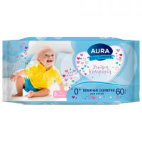 Салфетки влажные 60 шт, для детей, AURA Ultra Comfort, без спирта, ш/к 05152, 8106