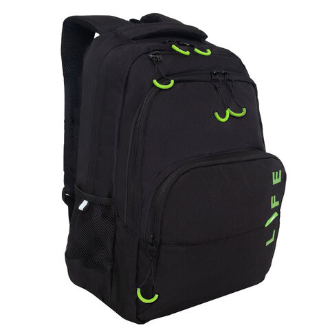 Рюкзак GRIZZLY школьный, анатом. спинка, 2 отделения, д/мальч., LIFE, зел.эл. 45х32х2, RU-430-10/3