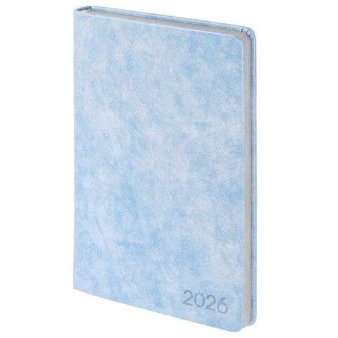 Ежедневник датированный 2026 А5 138х213мм BRAUBERG Ice, под кожу, голубой, 117389 по низкой цене оптом 
