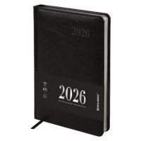 Ежедневник датированный 2026, А5, 138х213 мм, BRAUBERG "Impression", под кожу, черный, 117510