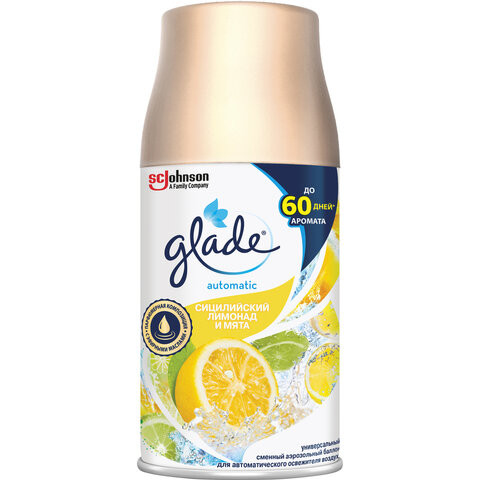 Сменный баллон 269 мл GLADE "Сицилийский лимонад и мята", для автоматических освежителей, универсальный, 61205 по низкой цене оптом 