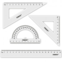 Набор чертежный ПИФАГОР (линейка 20 см, 2 треугольника, транспортир), прозрачный, 210852