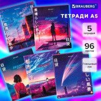 Тетради ДЭК А5 96 л. КОМПЛЕКТ 5 шт., BRAUBERG скоба, клетка, матовая ламинация, "Аниме Delight", 404692