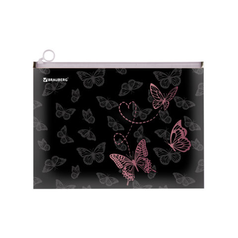 Папка для тетрадей BRAUBERG А4, 1 отделение, пластик, на zip-lock молнии, Neon butterflies, 272103 по низкой цене оптом 