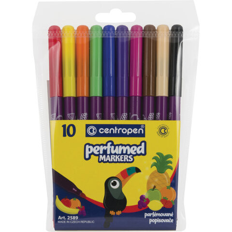 Фломастеры ароматизированные 10 ЦВЕТОВ CENTROPEN "Perfumed", вентилируемый колпачок, 2589/10КK, 5 2589 1002 по низкой цене оптом 