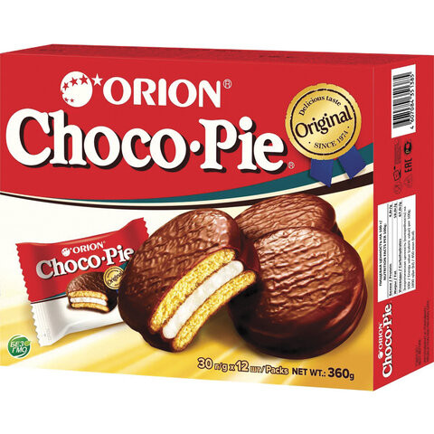 Печенье ORION "Choco Pie Original" 360 г (12 штук х 30 г), О0000013014 по низкой цене оптом Краснодар, Москва, Уфа, Казань, Барнаул, Владивосток, Хабаровск, Сахалин, Красноярск, Екатеренбург, 