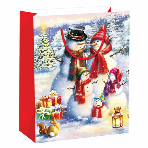 Пакет подарочный новогодний 26,5x12,7x33 см ЗОЛОТАЯ СКАЗКА "Snowman", глиттер, 608232 по низкой цене оптом 