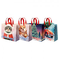 Пакет подарочный (1шт) новогодний, 26х13х32см "Без границ" ассорти, ламинация, ЗОЛОТАЯ СКАЗКА, 592439