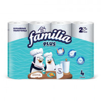 Полотенца бумажные быт., спайка 4 шт., 2-слойные (4х12 м), FAMILIA PLUS, 23x12,5см, б, 5083816
