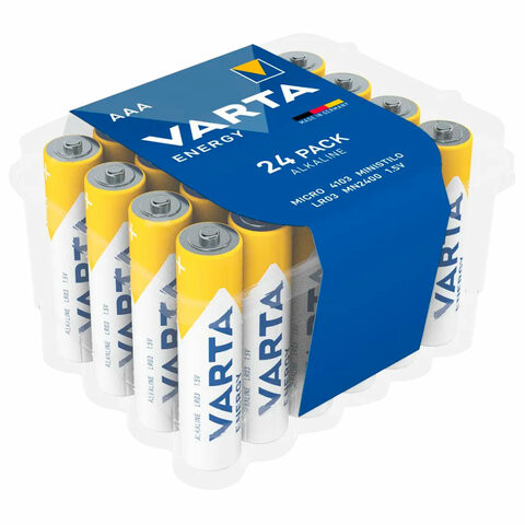 Батарейки алкалиновые "мизинчиковые" КОМПЛЕКТ 24 шт., VARTA ENERGY, ААА (LR03,15А), пластиковый бокс, 4103229224 по низкой цене оптом 