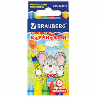 Восковые карандаши BRAUBERG/ПИФАГОР, 6 цветов, 222961