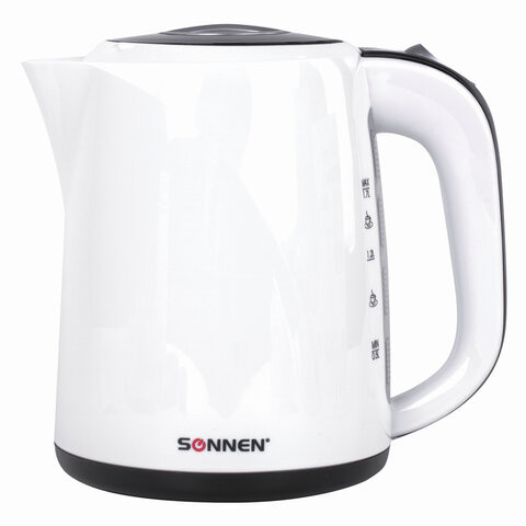Чайник SONNEN KT-002B, 1,7 л, 2200 Вт, закрытый нагревательный элемент, пластик, белый/черный, 454994 по низкой цене оптом Краснодар, Москва, Уфа, Казань, Барнаул, Владивосток, Хабаровск, Сахалин, Красноярск, Екатеренбург, 
