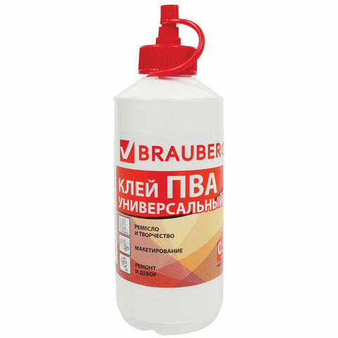 Клей ПВА BRAUBERG, 0,5 кг, универсальный (бумага, картон, дерево), 600982 по низкой цене оптом 