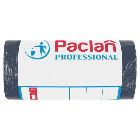 Мешки для мусора 35 л, черные, в рулоне 50 шт., ПНД, 6,2 мкм, 50х60 см, PACLAN "Professional", 40303 по низкой цене оптом 