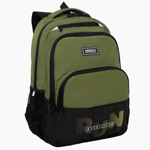 Рюкзак GRIZZLY школьный, анатом. спинка, 2 отделения, д/мальч., RUN, хаки 45х32х23 см, RU-530-6/3 по низкой цене оптом 