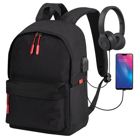 Рюкзак BRAUBERG URBAN универсальный с отделением для ноутбука, USB-порт, "Energy", черный, 44х31х14 см, 270805 по низкой цене оптом 