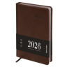 Ежедневник датированный 2026, А5, 138х213 мм, BRAUBERG "Impression", под кожу, коричневый, 117511 по низкой цене оптом 