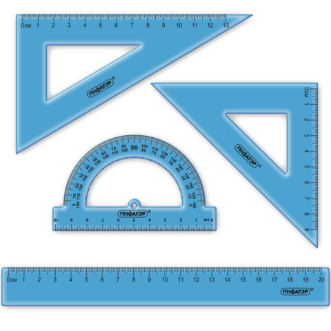 Набор чертежный ПИФАГОР (линейка 20 см, 2 треугольника, транспортир), тонированный, европодвес, 210854 по низкой цене оптом 