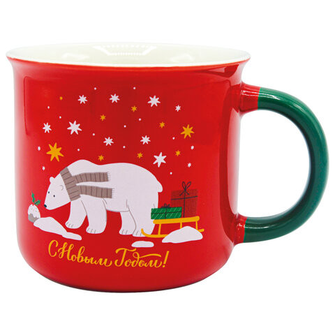 Кружка новогодняя 380 мл, "Белый мишка", 9,5х9 см, каменная керамика, ЗОЛОТАЯ СКАЗКА, 592542 по низкой цене оптом 